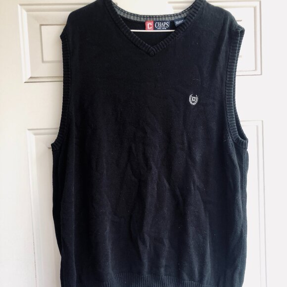 Chaps by Ralph Lauren Black Cotton Sweater Vest Men’s Size L Large Knit Pullover - Picture 1 of 5